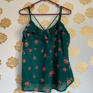 Japna green pink floral ruffle cami tank top